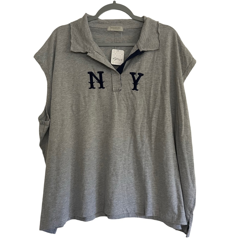 Ragabond Studio Sleeveless Polo Top Women XL Grey NEW NY Organic Cotton Boxy